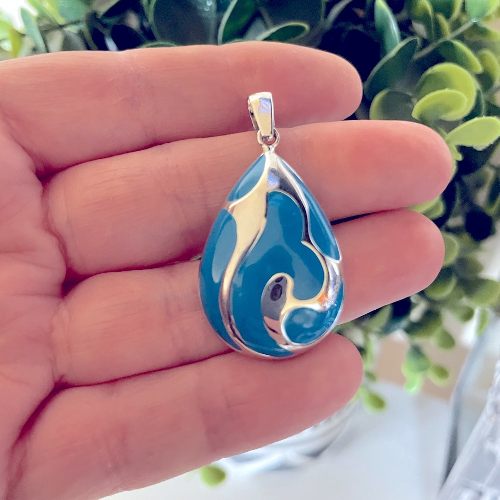 ROSS SIMONS 925 STERLING SILVER TURQUOISE ENAMEL TEARDROP PENDANT